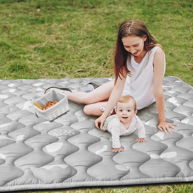 Baby Play Mat, 50x50 Playpen Mat with Super Soft Touch, Activity Mat with Upgraded Anti-Slip Bottom, Machine Washable Crawling Mat for Floor & Picnic (Boho Gray)