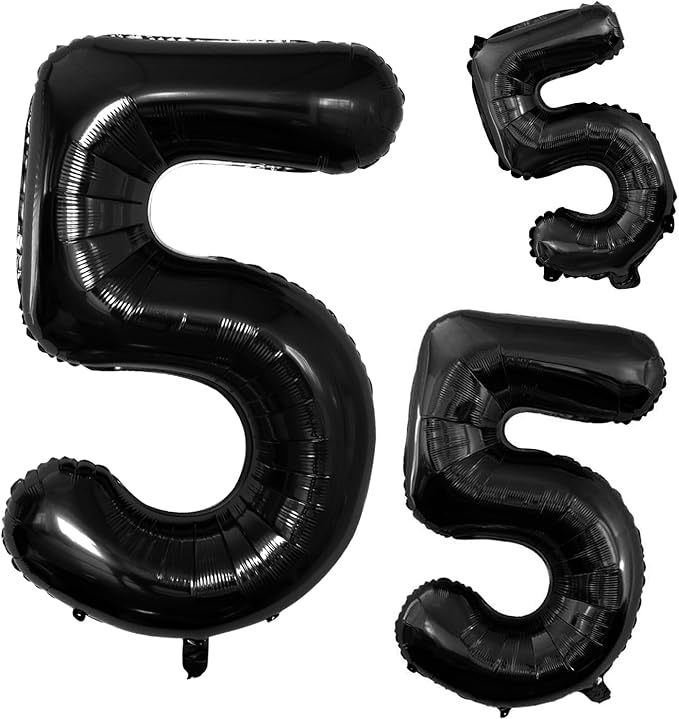 GOER Black Foil Balloons Number 5,Huge Number Balloons for 5th 15th 25th 35th 45th Birthday Party Supplies Anniversary Decorations (3 pcs,42 inch,32 inch,16inch)