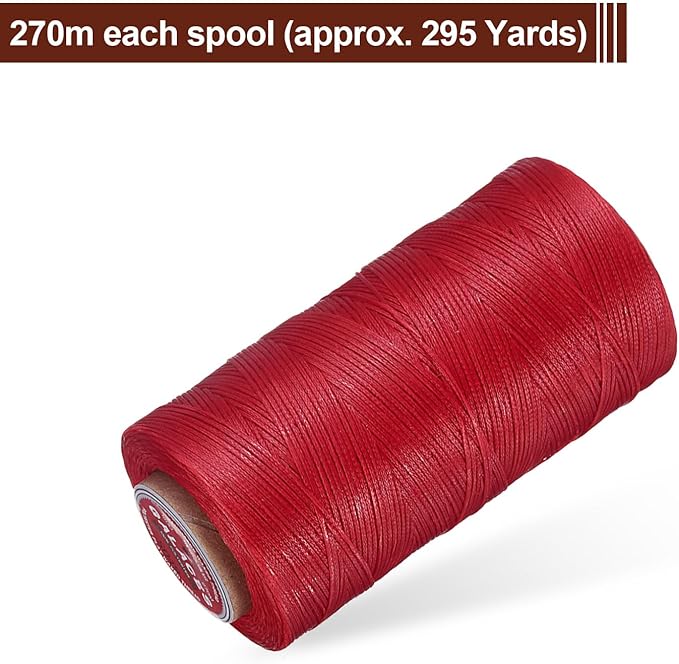 uxcell Flat Leather Sewing Waxed Thread, 270m / 295 Yards Polyester Wax String, 150D Wax Stitching Cord for Leather Crafts, Bookbinding, Bracelets Braided, Red