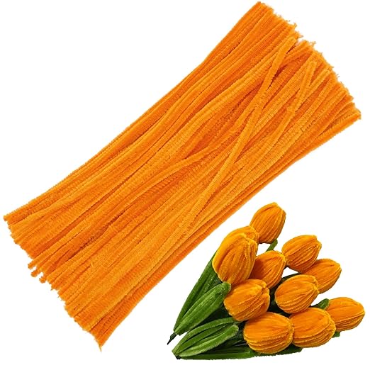 110 Piece Orange Craft Pipe Cleaners - Chenille Stem Art Supplies for Home Decoration Projects