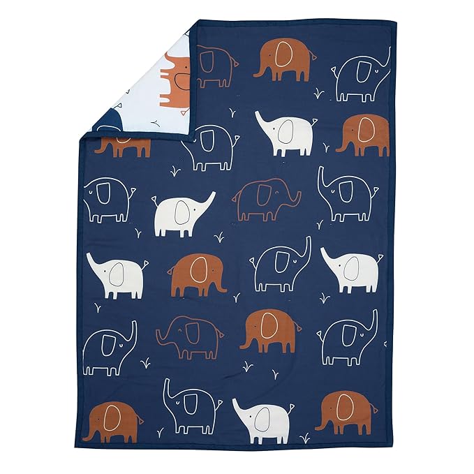 Lambs & Ivy Playful Elephant Blue/White Cotton 3-Piece Baby Crib Bedding Set