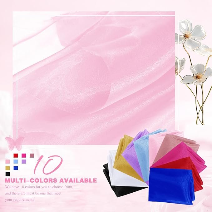 VACVELT Sheer Organza Fabric by The Yard, 60 Inch Wide Light Pink Organza Fabric Bolt Bridal Sheer Tulle Fabric, Silk Organza Roll for Wedding Party Decorations Backdrop Curtain (10 Yards)