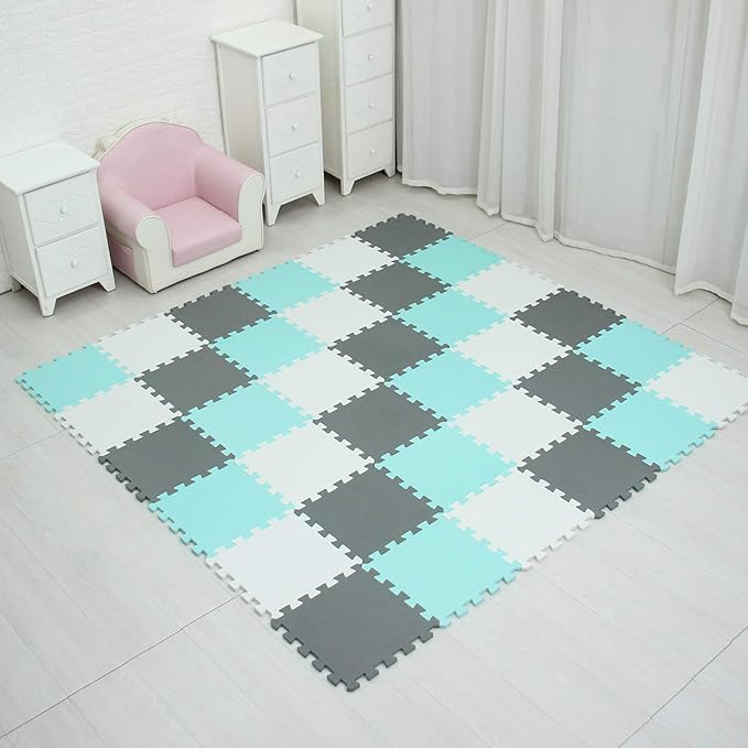 MQIAOHAM® 18 Pieces Puzzle Play Mats, Soft Baby Play Mat, Kids Interlocking Foam Floor Tiles, Toddlers Carpet Playmats G301018-101108112