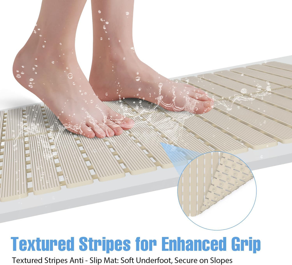 Shower Mat Non-Slip Bath Mat for Tub Floor & Stall with 200+ Suction Cups & Drain Holes, Quick Dry Machine Washable Bathtub Mat, Safe for Elderly& Baby, Bathroom Essentials 24x24 Inch (Light Brown)
