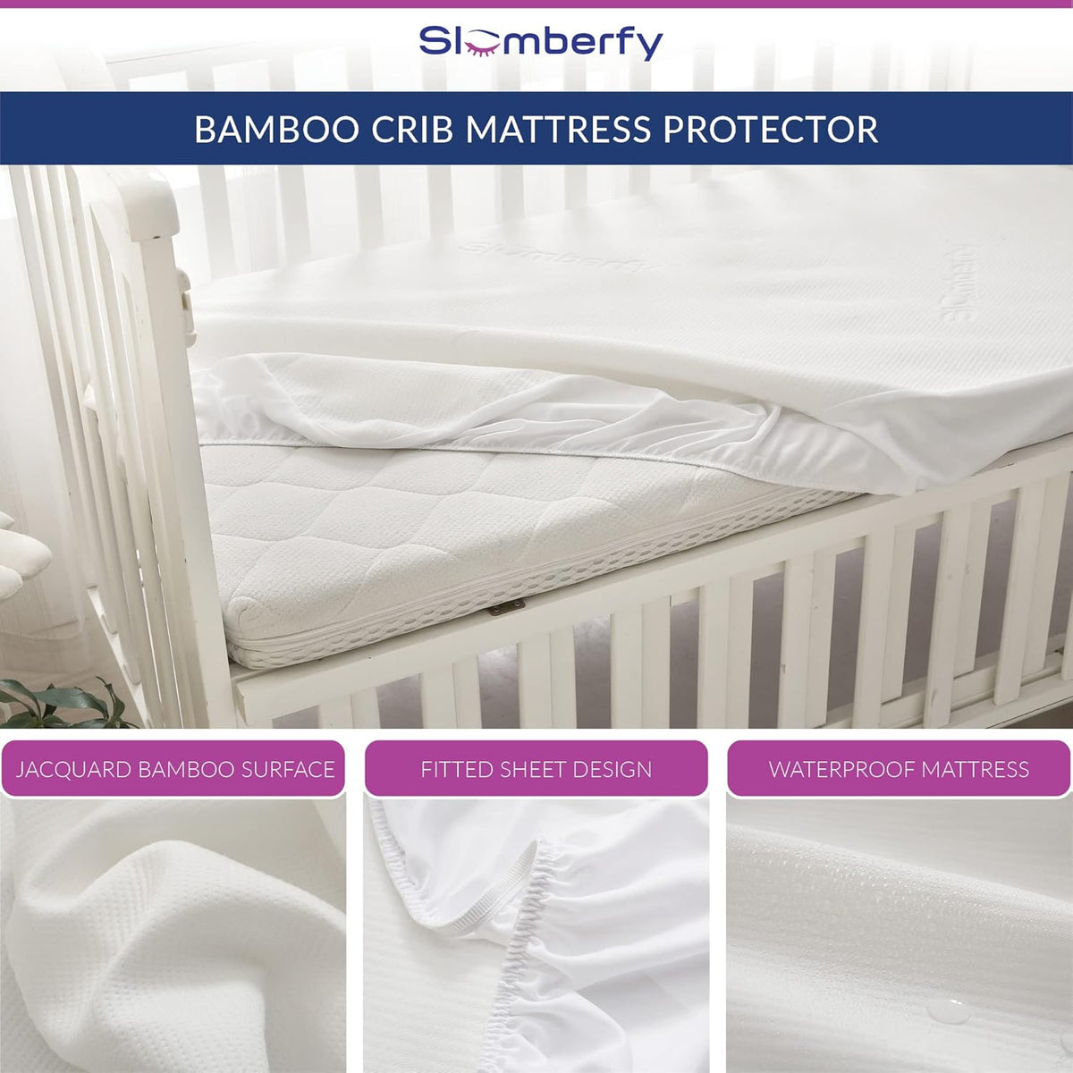 Bamboo Crib Mattress Protector by Slumberfy, Waterproof and Hypoallergenic Mattress Protector for Babies and Toddlers, Made of Bamboo Material, Mom's Choice Award Winner-29x52x6 inches