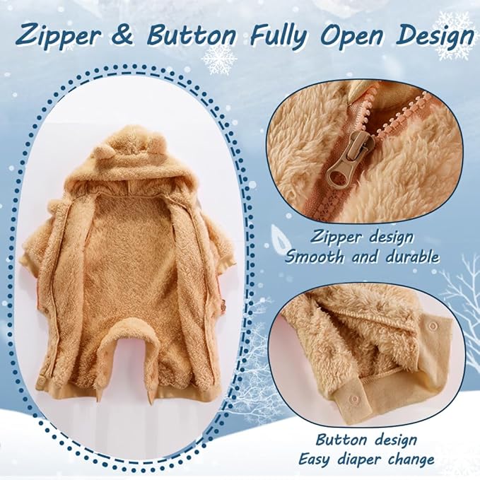 Newborn Baby Bear Outfit Suit Girls Boys Fleece Jumpsuit Romper Hooded Winter Snowsuit Clothes