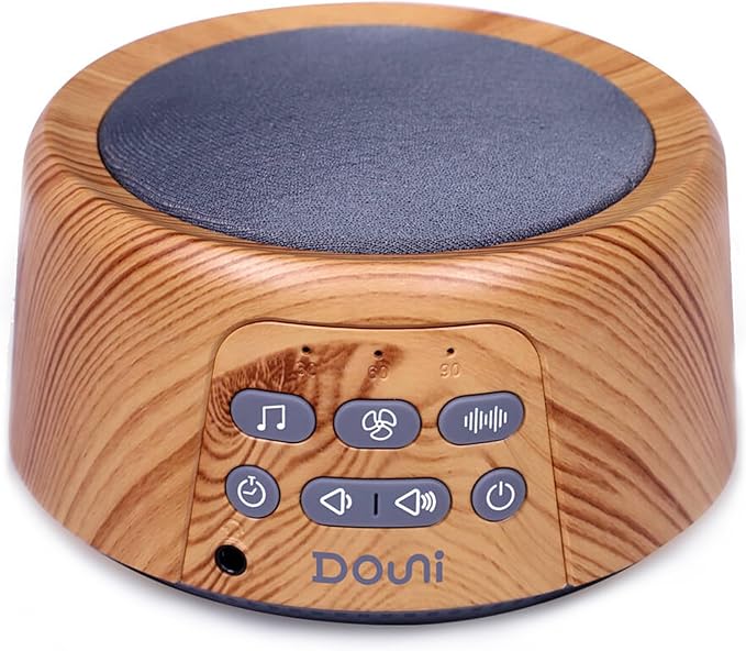 DOUNI White Noise Machine with 27 Soothing Sounds Timer, Adjustable Volume, Memory Function for Sleeping, Relaxation,Sound Machine for Kid,Adult,Nursery,Home,Office,Travel.Wood Grain