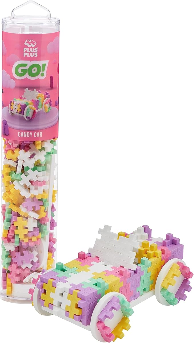 Plus Plus Color Cars Tube, Car Building Block Kit, 3D Puzzle Stem Toy Set for Kids, 200 Mini Interlocking Pieces - Candy