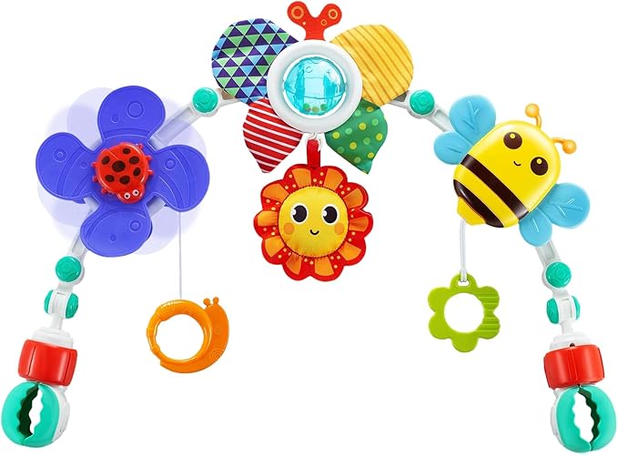 Baby Activity Arch Toy Bar for Stroller, Bassinets and Car Seat, Adjustable Crib Toys Hanging Attachment, Sensory Development Toys with Rattles