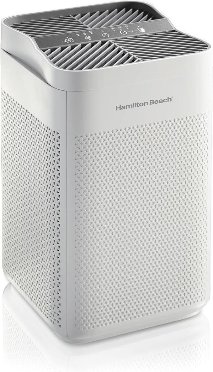 Hamilton Beach Air Purifier For Home With 2 TrueAir EverLasting Reusable Filters, For Medium Rooms Up To 827 sq. ft., Protects From Allergens, Odors, Irritants, Dust, Smoke, Pollen, White (20150)