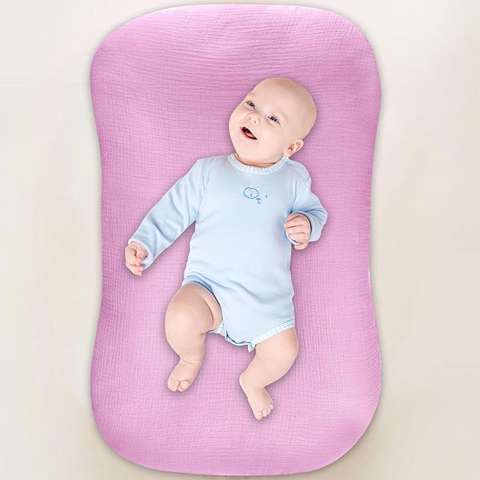 Hooyax Muslin Baby Lounger Cover Soft Organic Cotton Slipcover Fits Newborn Lounger for Baby Boys and Girls (Lavender)