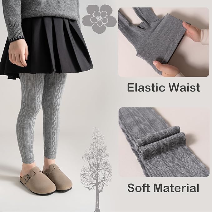 Girls Leggings for Little Girls, 2 Pack Toddler Girl Pants Leggings for Baby Tights Knitted Multi-Colors 2-9 Years