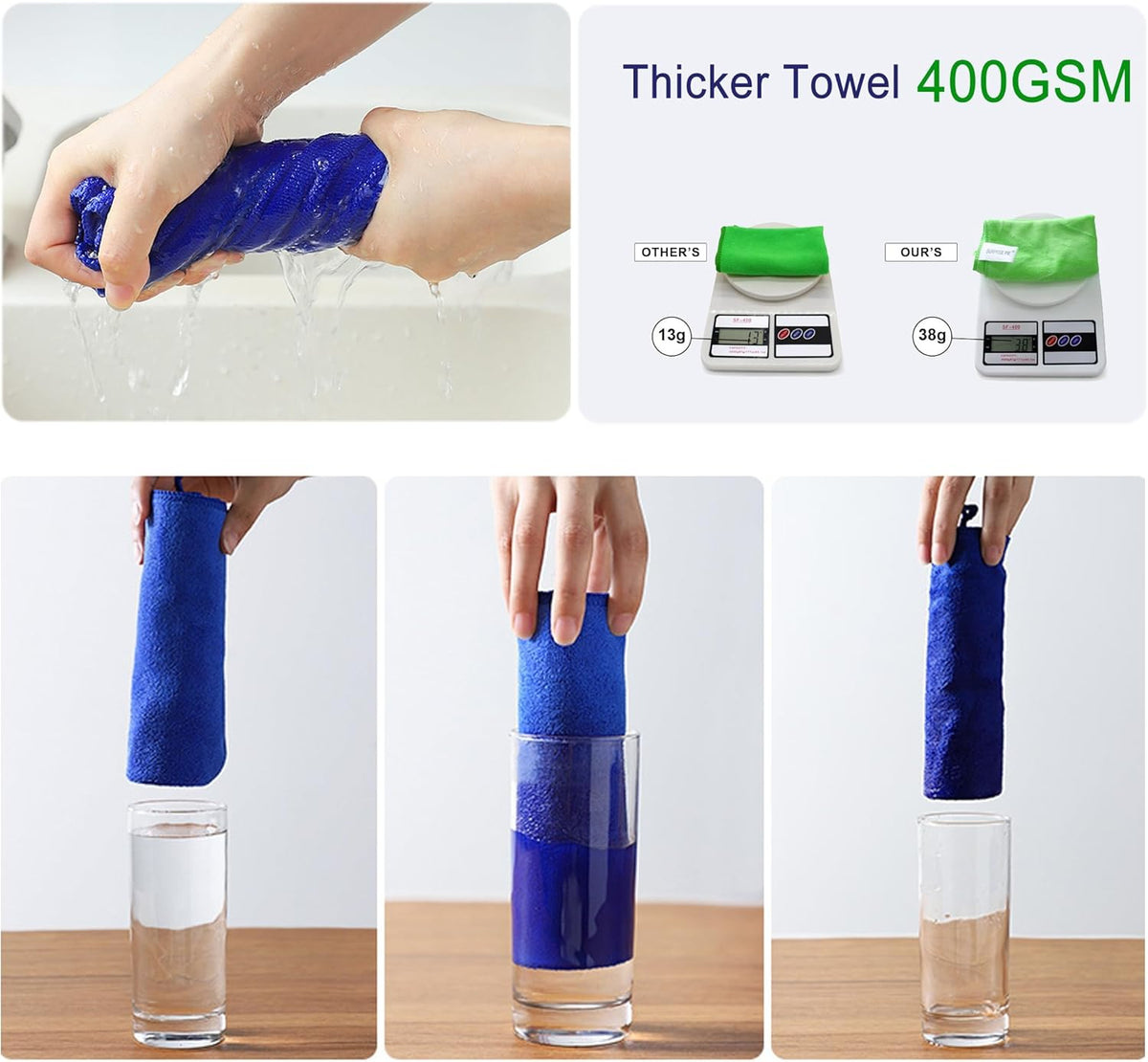 Microfiber Cleaning Cloth for Kitchen Housekeeping Dish Electronics Dust Rags Thick Lint Free Car Wash DryingTowel (12"x12") Green/Blue/Orange -6 Pack