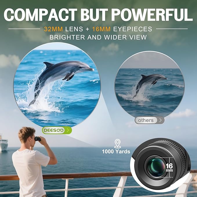 25x32 Binoculars for Adults Kids Compact - DEESOO High Powered Bird Watching Binoculars Lightweight with Small Size for Hunting Traveling Sports Hiking