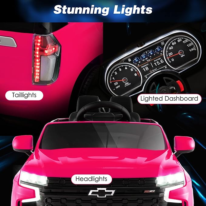 Costzon Ride on Car, 12V Licensed Chevrolet Tahoe Battery Powered Electric Vehicle w/ 2.4G Remote Control, High/Low Speed, Music, Lights, MP3/USB/FM, Spring Suspension, Electric SUV for Kids (Pink)