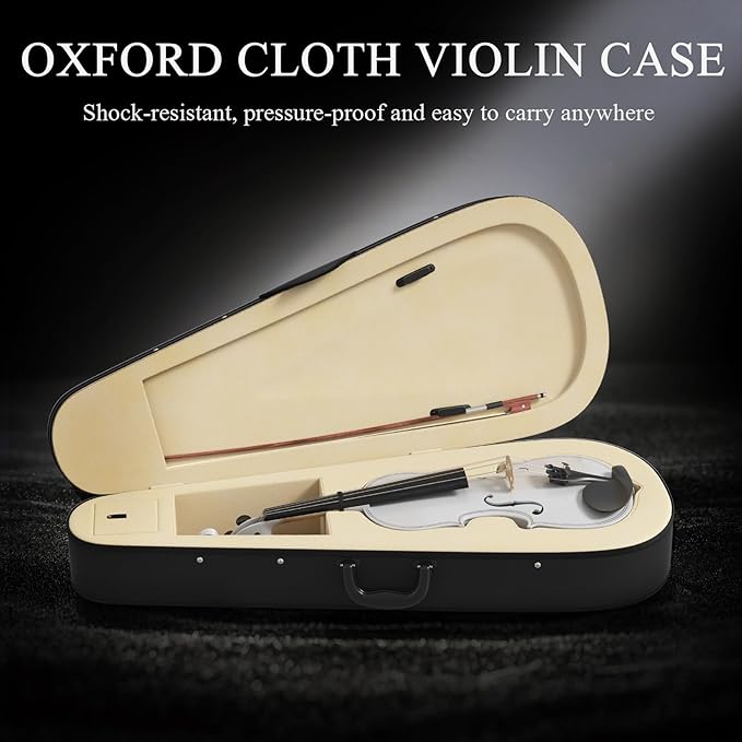 Beginner Violin 4/4, Full Size Violin for Adults, Teens, Student, Acoustic Fiddle Kit with Hard Case, Bow, Rosin, Bridge, Learners Age 12+ (White)