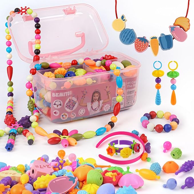 BEMITON Ideal Birthday Gift for Girls Aged 3 4 5 6 7 - Pop Beads Jewelry Making Kit, Arts and Crafts Toys for 3-7 Year Old Kids, DIY Set for Creative Play