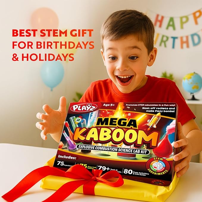 Playz Mega Kaboom! 150+ Explosive Science Experiments Kit for Kids Age 8-12 with 75 App & Video Guided Experiments - Chemistry Set STEM & Educational Toys & Gifts for Boys, Girls, Teenagers & Kids