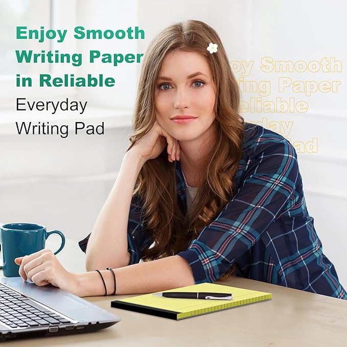 10 Pack Yellow Legal Pads 5x8 Small Note Pads, Writing Pads for Work, College Ruled Perforated Memo Pad, Desk Notepad with Study Backboard, 30 Sheets Per Pad, 5x8 Legal Pad for Office/School/Home