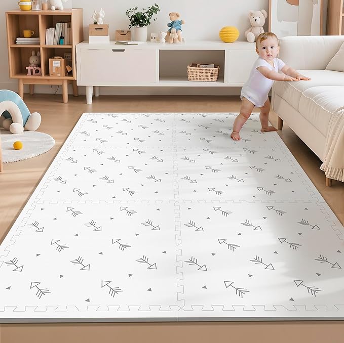 Baby Foam Play Mat-72”x 48” Baby Playmat,6-Piece Interlocking Foam Floor Tiles,Puzzle Mat for Infants and Toddlers,Waterproof,Non Toxic Play Mat for Tummy Time Mat(Arrow)