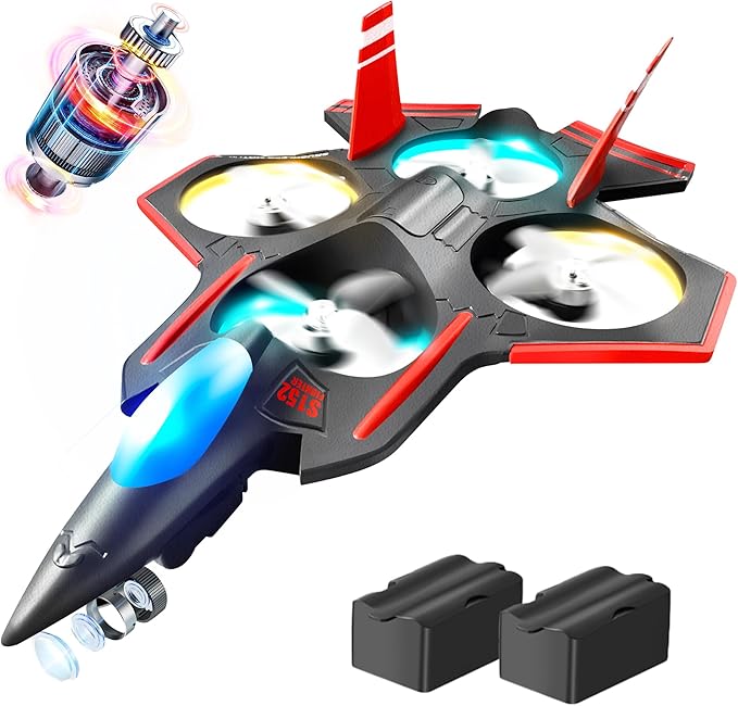 BEZGAR Brushless RC Plane with Camera | 2.4GHZ Remote Control Airplane, 6-axis Gyro Drones for Kids, RC Helicopter, 360°Flip Jet Fighter for Beginners with LED Navigation Lights and Two Batteries