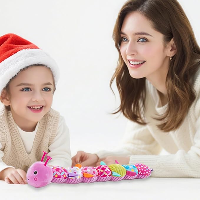 Baby Sensory Toys 0-12 Months, Plush Toys with Music and Rattle, Suitable for Newborn Baby Tummy time, can be Used as a Newborn Birthday, Holiday, Baptism Gift (Blue Caterpillar)