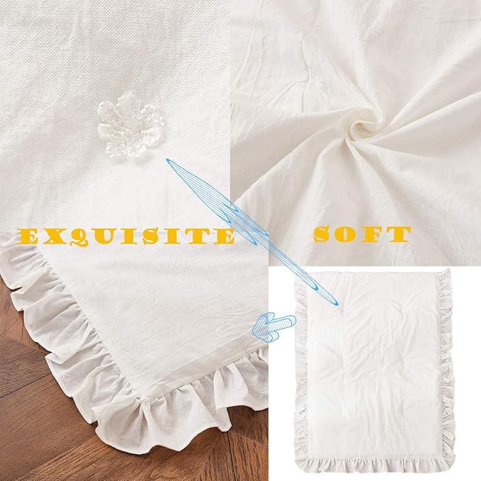 Brandream Baby Crib Bedding Set for Girls Boys Gender Neutral Boho Bohemian Farmhouse Chic Ruffle 6-Piece Nursery Bedding Set - 100% Washed Cotton Cream White