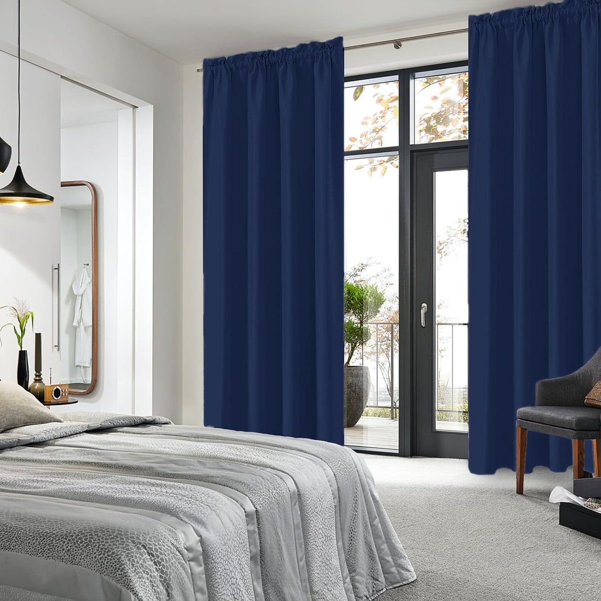 DWCN Navy Blue Blackout Curtains for Living Room 95 Inch Length 2 Panels Set, Window Drapes Thermal Insulated Room Darkening Rod Pocket Curtains for Kids Boys Room (W52 x L95 Inch, Navy Blue)