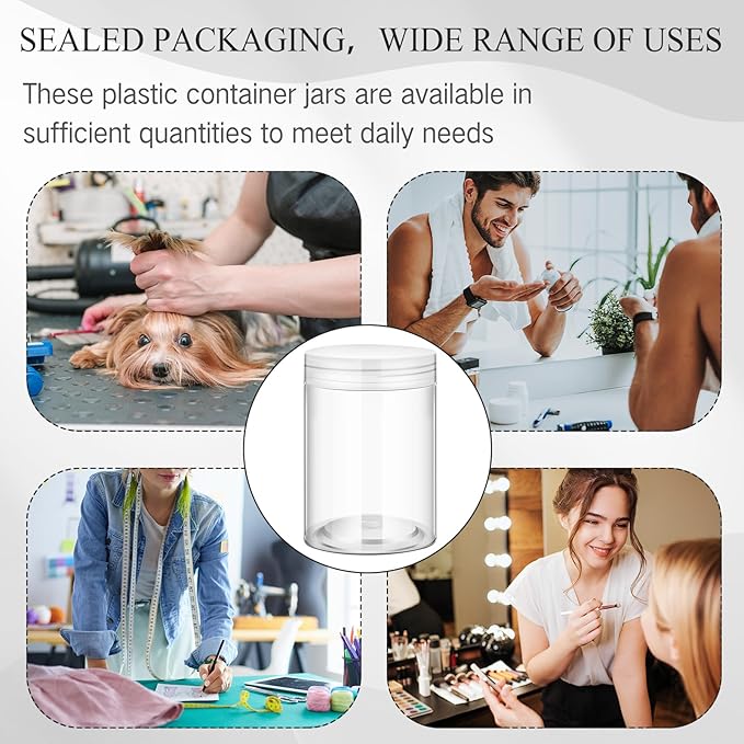 SATINIOR 24 Pieces Empty Clear Plastic Jars with Lids Round Storage Containers Wide Mouth for Beauty Product Cosmetic Cream Lotion Liquid Butter Craft and Food(Clear Lid,10 oz)