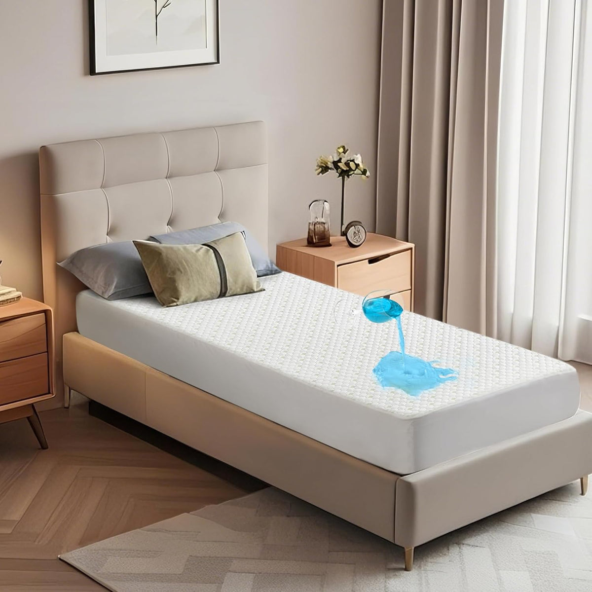 Waterproof Mattress Protector, Twin XL Size Mattress Pad Fitted 6-15" Deep Pocket, 3D Air Fabric Breathable Bed Mattress Cover Noiseless Washable for College Dorm