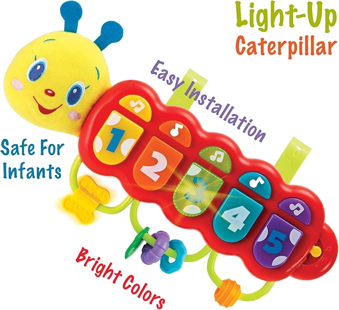 KiddoLab Lira Baby Musical Toy with Lights & Music – Interactive Caterpillar Spinner & Stacking Rings for Infants 3+ Months – Soft Stuffed Animal Head for Sensory Play