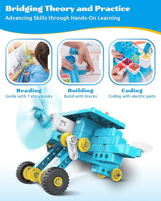 WhalesBot A7 36-in-1 Kids Coding & RC Robot Kit, 160+ Piece Educational Building Set with Sensors & 2 Controllers & Motors, Interactive Storytelling & Play Cards, Toy Gift for Boys & Girls Ages 3-8