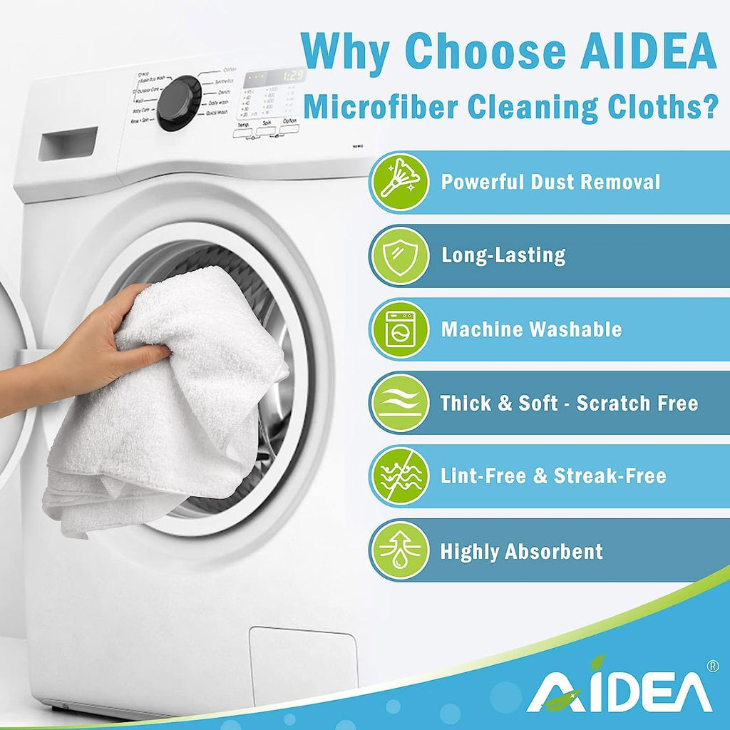 AIDEA Microfiber Cleaning Cloth White, 8PK, Absorbent Lint Free Rags, Scratch Free, Streak Free Microfiber Towels, Dish Towels White, 11.5in.x11.5in.