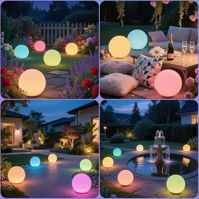 10-in Solar Globe Light, Solar Garden Ball Light Outdoor w/Remote, 16 RGB Color 4 Modes Glowing Ball, Waterproof Smart Light Sensor Control Outdoor Orb Lamp w/Ground Stake for Pathway Patio Yard Party
