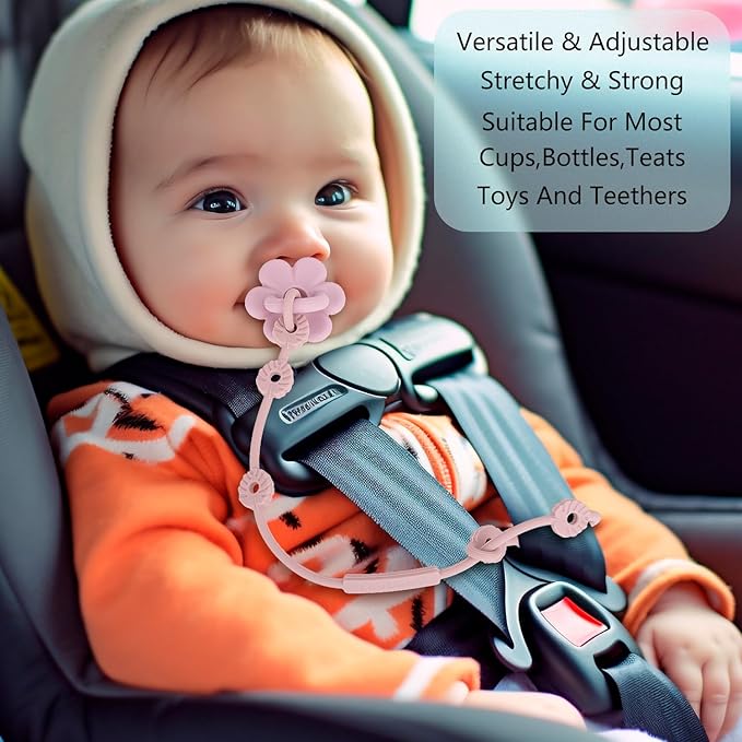 Toy Straps for Baby, Silicone Pacifier Clips, Silicone Adjustable Stretchable Pacifier Teether Straps for Strollers, High Chair, Cribs, Hanging Baskets, Car Seat, Shopping Trolley, BPA Free, 4 Pack