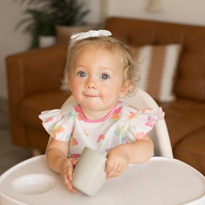 Tiny Twinkle Mess Proof Baby Bibs for Eating | Waterproof, Wipeable Toddler Bibs | Travel Friendly - PFAS, PVC, BPA, Phthalate Free | Baby Food Bibs (3-Pack, Butterfly)