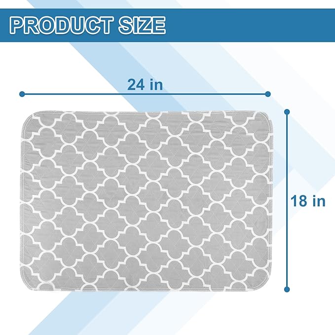 OUTCREATOR® Washable Bed Pads 18" x 24" (Pack of 8), Incontinence Mattress Protector, Anti-Slip Waterproof Underpads for Adults Kids Elderly Pets, Absorbency & Reusable Bedwetting Pads (Gray)