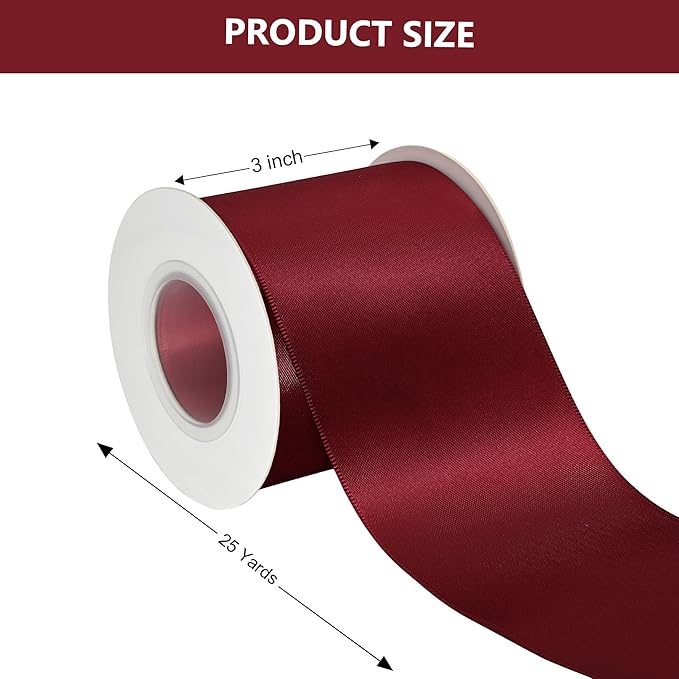 Sherry Satin Ribbon 3 Inch X 15 Yards Solid Color Double Faced Ribbons Perfect for Crafts Wedding Decor Bow Making Arts Sewing and More