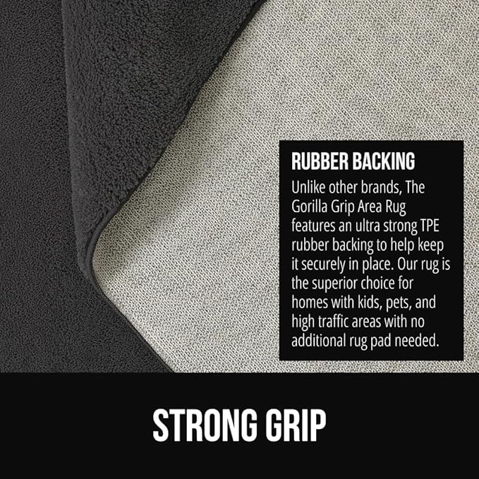 GORILLA GRIP Ultra Soft Washable Area Rug, 8x10, Stain and Slip Resistant Plush Thick Carpet for Bedroom Living Room, No Shed Floor Rugs, Pet Friendly, Dorm Essentials, Nursery Home Decor, Dark Gray