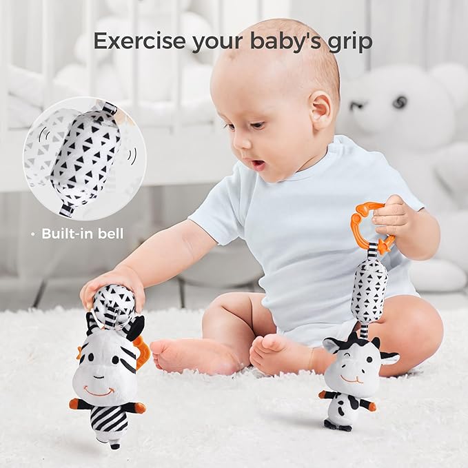 TUMAMA Black and White Baby Toys, High Contrast Tummy Time, Newborn Soft Books Mirror Rattles, Montessori Sensory 0-12 Months, Hanging Infant for Carseat Stroller Play Mat Crib