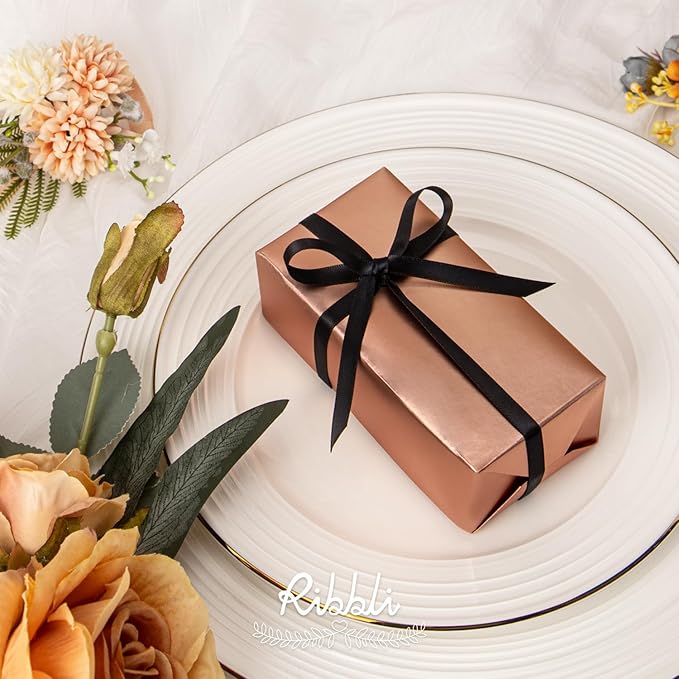Ribbli Black Satin Ribbon,Double Faced Satin 1/4 inch x Continuous 50 Yards,Black Ribbon Use for Bows Bouquet,Gift Wrapping,Wedding Decoration,Floral Arrangement