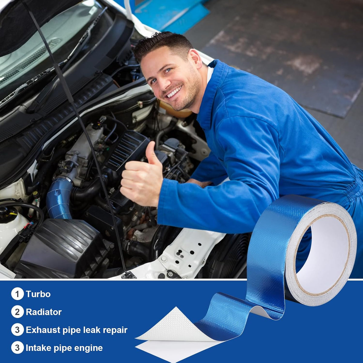 Zonon 2 Rolls Aluminum Foil Tape Heat Shield Tape Barrier Adhesive Reflective Fiberglass Thermal Insulation Reflective Material High Temp Protection(Blue,2 Inch X 32.8 ft)
