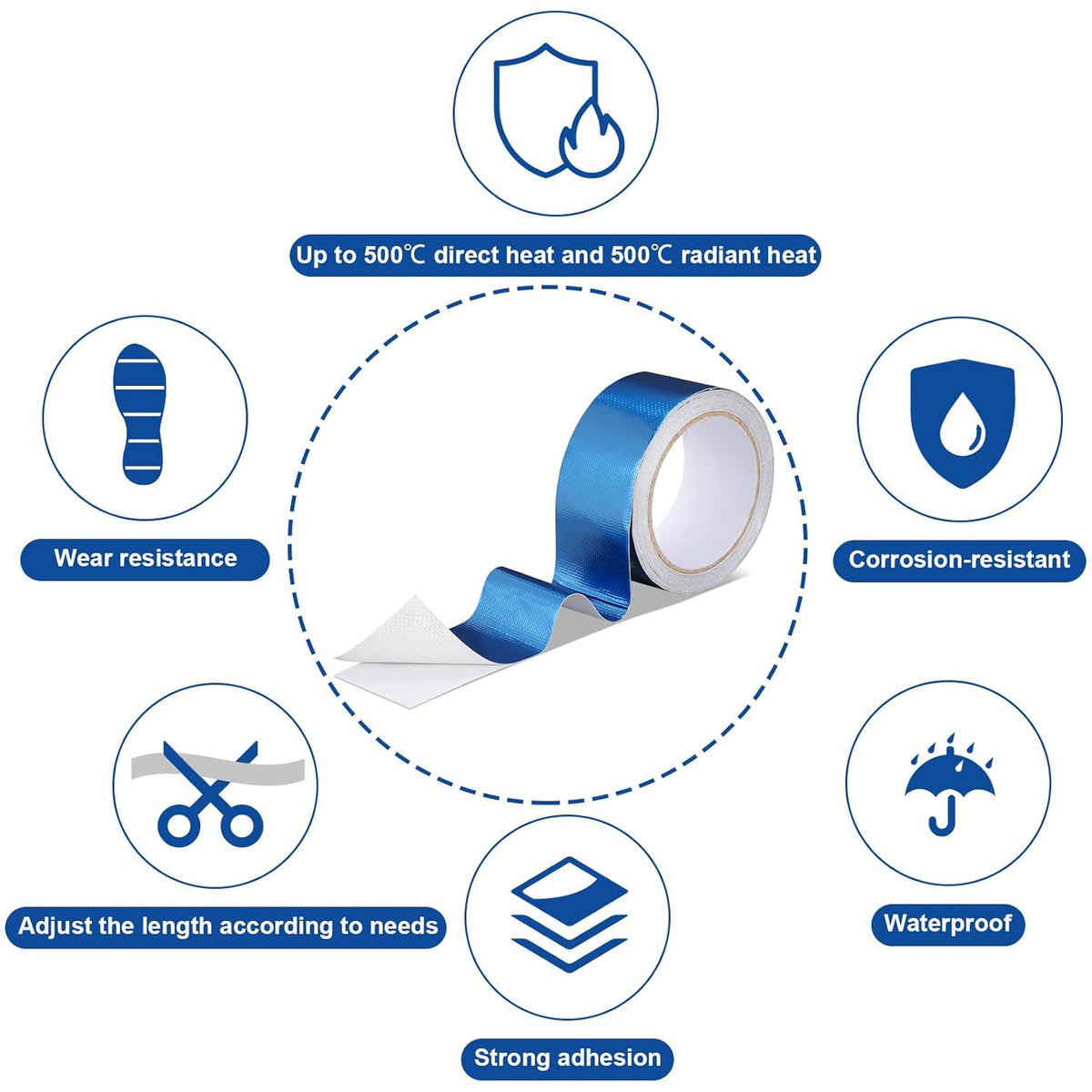 Zonon 2 Rolls Aluminum Foil Tape Heat Shield Tape Barrier Adhesive Reflective Fiberglass Thermal Insulation Reflective Material High Temp Protection(Blue,2 Inch X 32.8 ft)