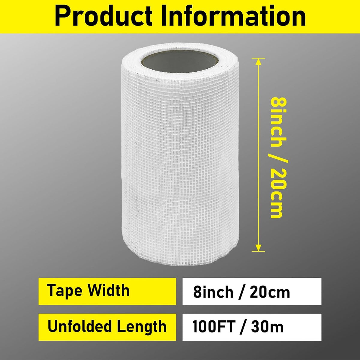 8" 100 Feet Drywall Joint Tape, Self-Adhesive Encrypted Fiberglass Drywall Repair Mesh Tape for Wall Cracks and Seam Patch