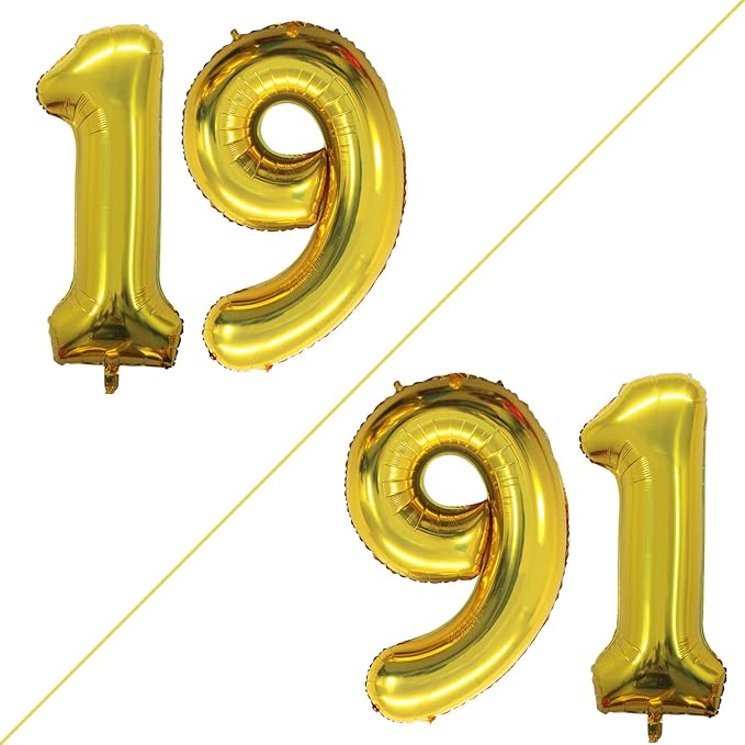 GOER Number 19 Balloons for 19th Birthday Sweet 19 Party Decorations,42 Inch Jumbo Foil Helium 91 Balloons for 91st Birthday Party Decoration (Gold)