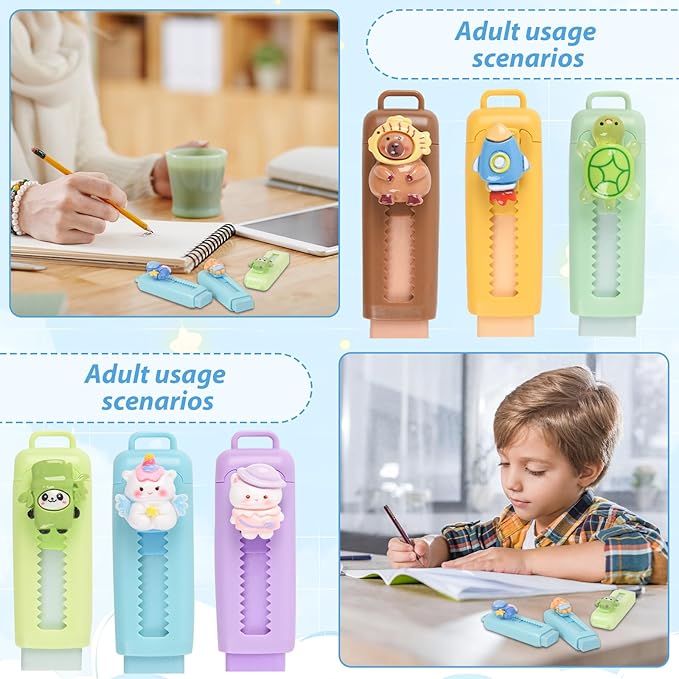 24 Pcs Cute Retractable Eraser for Pencils Cute School Supplies Kawaii Erasers for Kids Fun Cartoon Erasers Back to School Supplies Kid Party Favors Gift (Style 1)