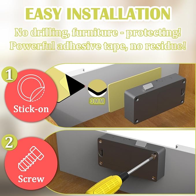 Eseesmart Smart Cabinet Lock, Hidden RFID Keyless Electronic Bluetooth Drawer Locks, Baby Proofing Child Safety Cabinet Locks for Liquor Cabinet Locker Drawer Cupboard Desk Dresser Adults