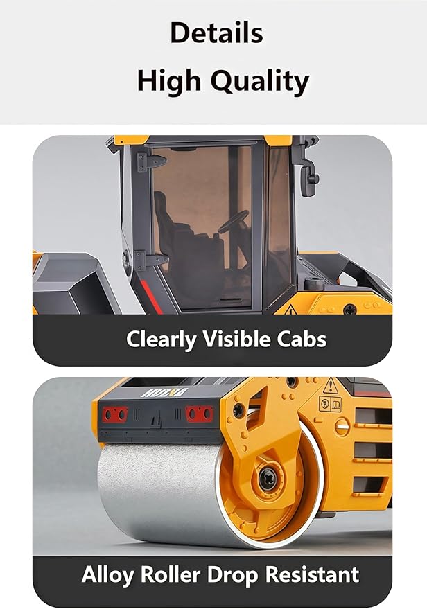 Gemini&Genius Double-Drum Road Roller Toy Construction Vehicle Toy 1/50 Scale Die-cast Grader Engineering Road Planer Vehicle, Asphalt Drum Compactor Alloy Model Toys and Collections for Kids