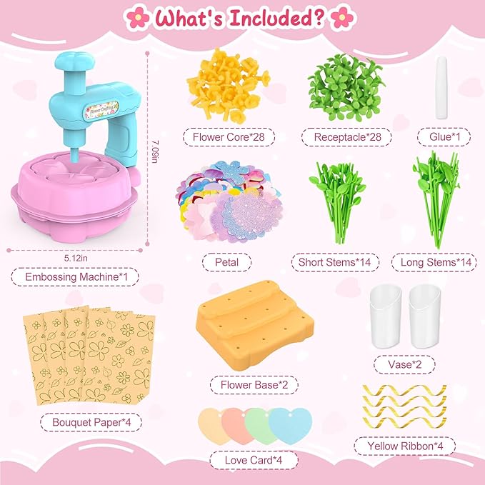 Wwzzey Fabric Flower Bouquets Toys - Arts and Crafts for Kids Ages 4-8 8-12, Kids Crafts DIY Kit with Blessing Cards, Birthday Christmas Gifts for 4 5 6 7 8+ Year Old Girls Boys