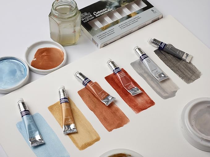 Winsor & Newton Cotman Watercolor Paint Set, 6 Metallic Colors, 8ml (0.27-oz) Tubes